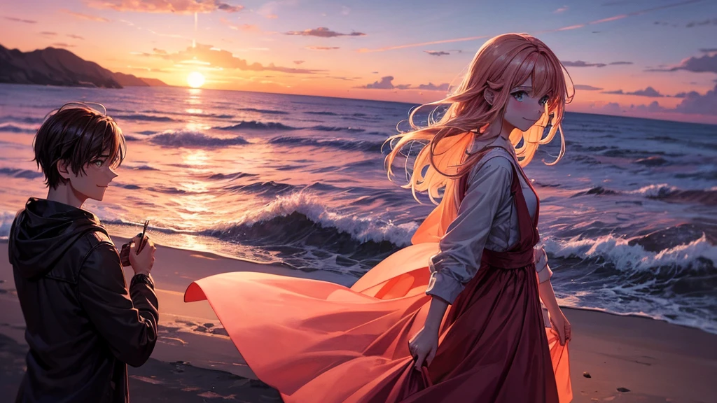 Just as the sun dipped below the horizon, painting the sky in shades of pink and orange, she heard footsteps behind her. Turning, she saw Liam approaching, his familiar smile spreading across his face.