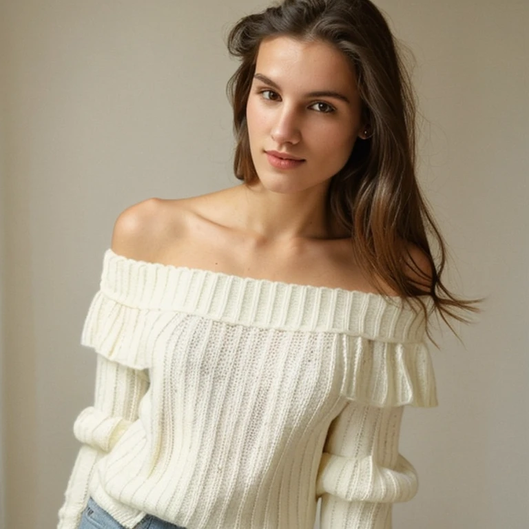 ((best quality)), ((masterpiece)), (detailed), 1girl, off-shoulder sweater, 