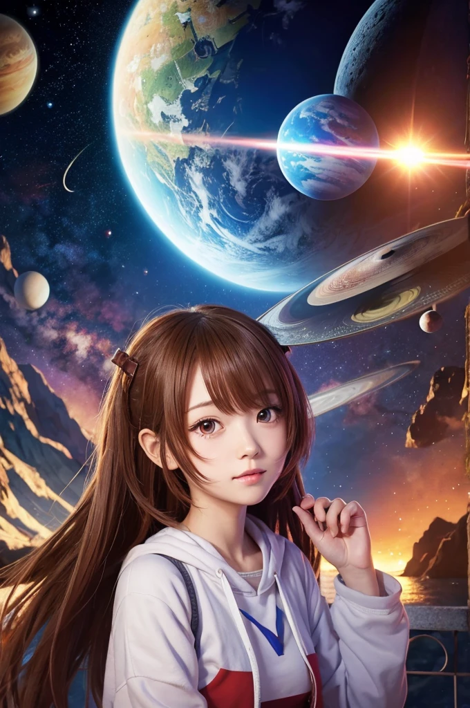 Anime cute girl,There are many planets around,Unrealistic