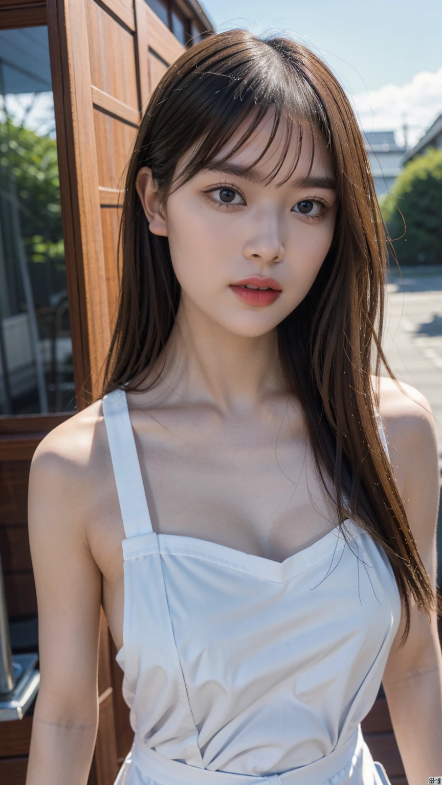 hightquality、​masterpiece、ultra res、cute girl face、kitchin、barechested、Naked apron、full bodyesbian、Famous actresses of Japan、very beautiful face, 8K, sharp focus, natural big breast, Nude, (long hair)