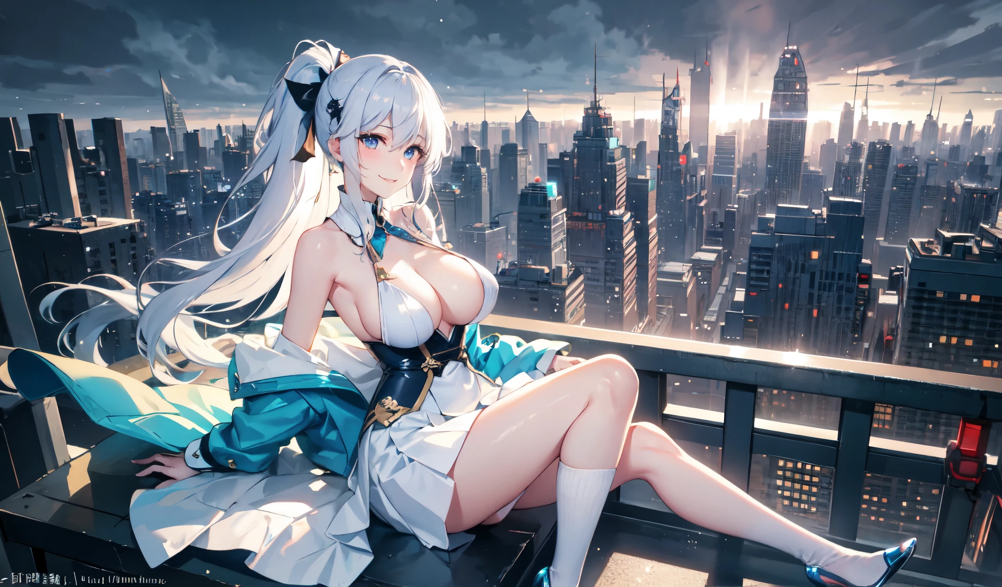 heavy rain，Gorgeous high heels，In the water，Grab your chest，official art，masterpiece，Sharp focus，Beautiful high ponytail hairstyles，Delicate and beautiful eyes and face，Realistically，Super detailed，Beautiful girl，blue sky，Glowing White Particles,(Side light:1.2),landscape,Straight long hair, Sexy look, building, (Cityscape:1.7), Dynamic Hair, , Long black socks, Pale skin, hair ornaments, 壮大なlandscape,The night deepens，masterpiece, Highest quality,Exposing shoulders, White knee socks, Hair Ribbon, Large Breasts,Gorgeous high heels，In the water，Grab your chest，official art，masterpiece，Sharp focus，Straight long hair，Delicate and beautiful eyes and face，Realistically，Super detailed，Beautiful girl，blue sky，Glowing White Particles,(Side light:1.2),Light of the sun,Baiyun,Detailed Clouds,thin,Cute big tits and big ass,Smiling with teeth showing,((Smile and open your eyes)),landscape,Straight long hair, Sexy look, building, (Cityscape:1.7), Dynamic Hair, Straight long hair, Delicate platinum pink hair, Blue eyes glow, (Blue pleated shirt+White Skirt), Long white socks, Pale skin, hair ornaments, 壮大なlandscape,The night deepenasterpiece, Highest quality,Exposing shoulders, White knee socks, Hair Ribbon, Large Breasts,