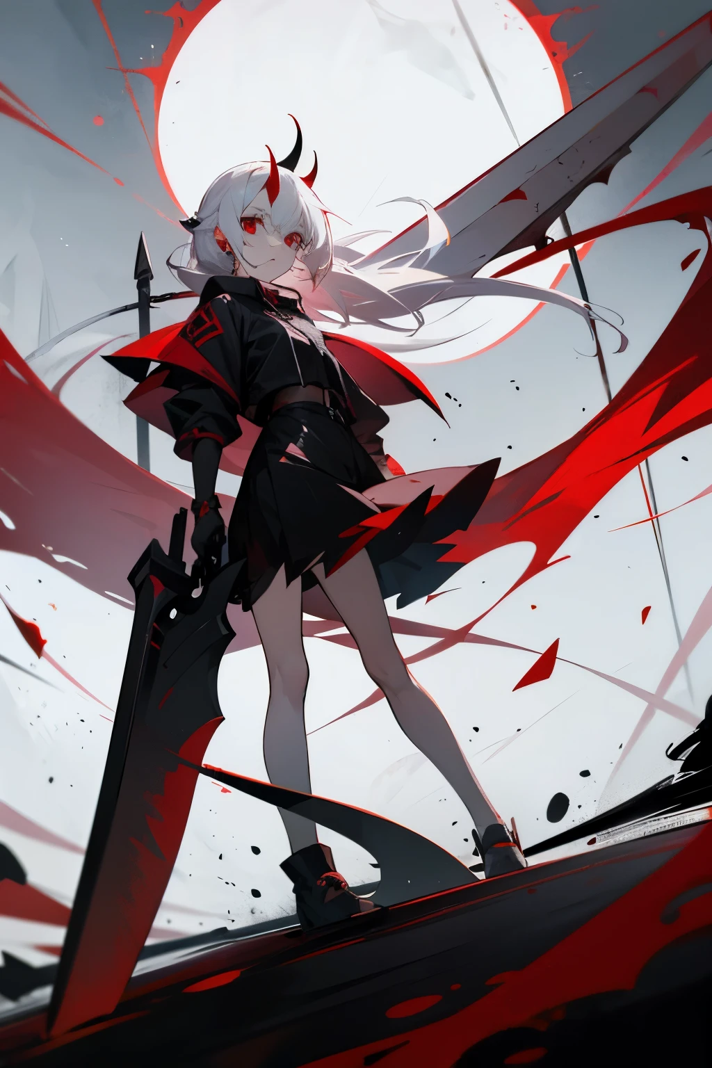 Red eyes, white hair, a scythe bigger than a young girl from hell
