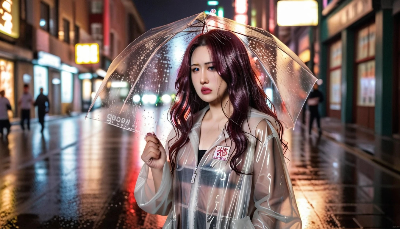 avatar kimidua same prompt words copy a woman in her twenties，Black wavy hair，Wear a transparent raincoat，Getting wet on the rainy street at night, Sensual, Very detailed, number, Art Station, Concept Art, Smooth, Clear focus, illustration, Artworks by wlop, a lot of, Artistic Germ, 和 Greg Rutkowski，Fight Queen Medusa