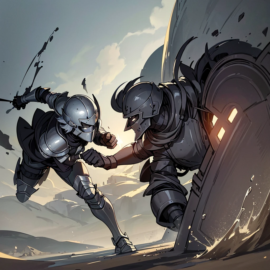 Best illustrations、Best Quality、(((Simple grey armor、Black trousers、Black gloves、Short Hair、Black Hair、20 year old man、Iron Helmet、Iron helmet)))、(((Fighting Pose)))、(Old ruins、desert。Grasasked Knight)、(Black, muddy swamp)、(Medieval Knight)、(Close your eyes、get annoyed、Open your mouth、Get angry、Sweat)、battlefield、(Diagonally below)、Sea of mud、Black Sea、Fall to the ground、Lie on the ground