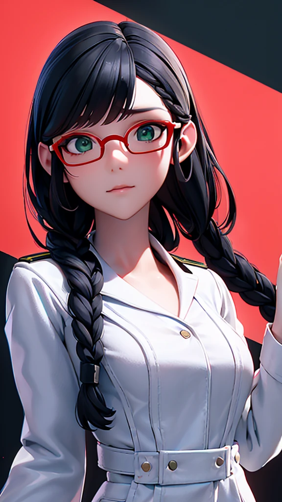 (masterpiece, best quality), 1girl, <lora:Misaki_SakimiyaNDV:1> MisakiSakimiyaNDV, large breasts, glasses, streaked hair, twin braids, school uniform, red-framed eyewear, looking at viewer