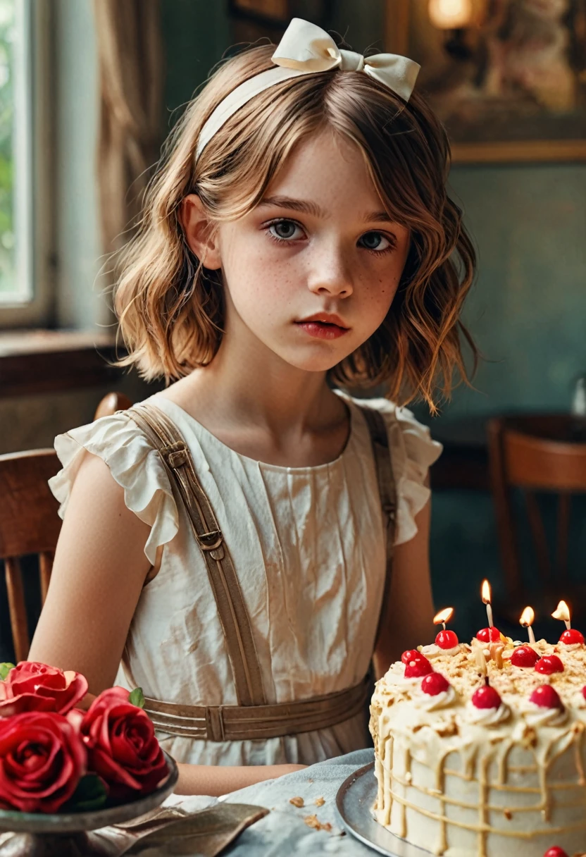 (Cinematic photography:1.3) from (Hip High Photos:1.3),(skinny:1.3) Beautiful 12 year old girl, (ComplexLight brown hair), Highly detailed textures кожи, Realistic texture кожи, Look straight into the camera, (View your viewers) ), Pouting, cake, Shine, dramatic, dream-like, cake flower garden, elegant, strange, kid, Высокодеталfromированный, Complex, UHD Digital Photography, Fantasy Theme, Narrow shoulders, , Beautiful girl, wonderful, Beautiful body, Highly detailed full-body shots, dream-like, cake, watercolor, strange, kid, Detailed Hair Ribbon, Highly detailed textures, Realistic texture, Digital Painting, Highly detailed photos, (art deco: 1 .хоторалfromм:1.3),(Classic realfromm:1.3),(Fujifilm Superior:1.3),натуралfromм, Golden Hour Light,