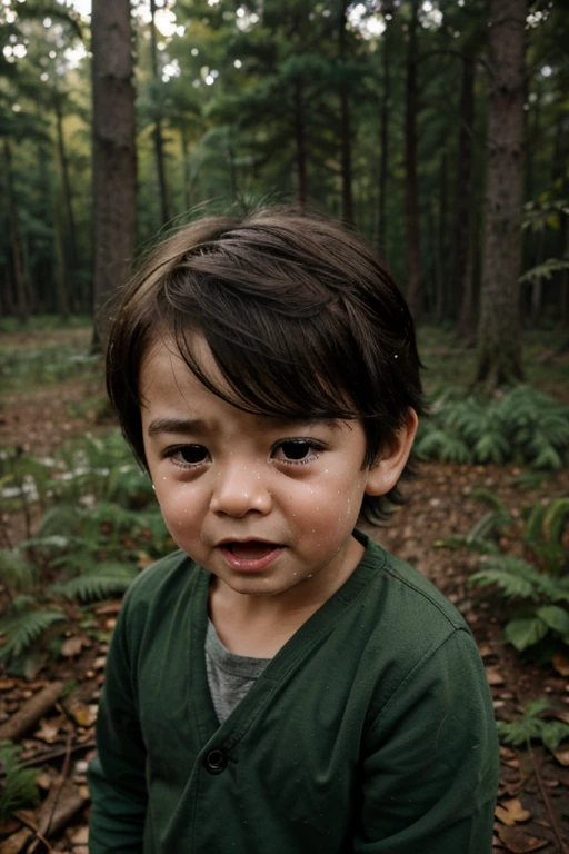 a , crying, in the forest