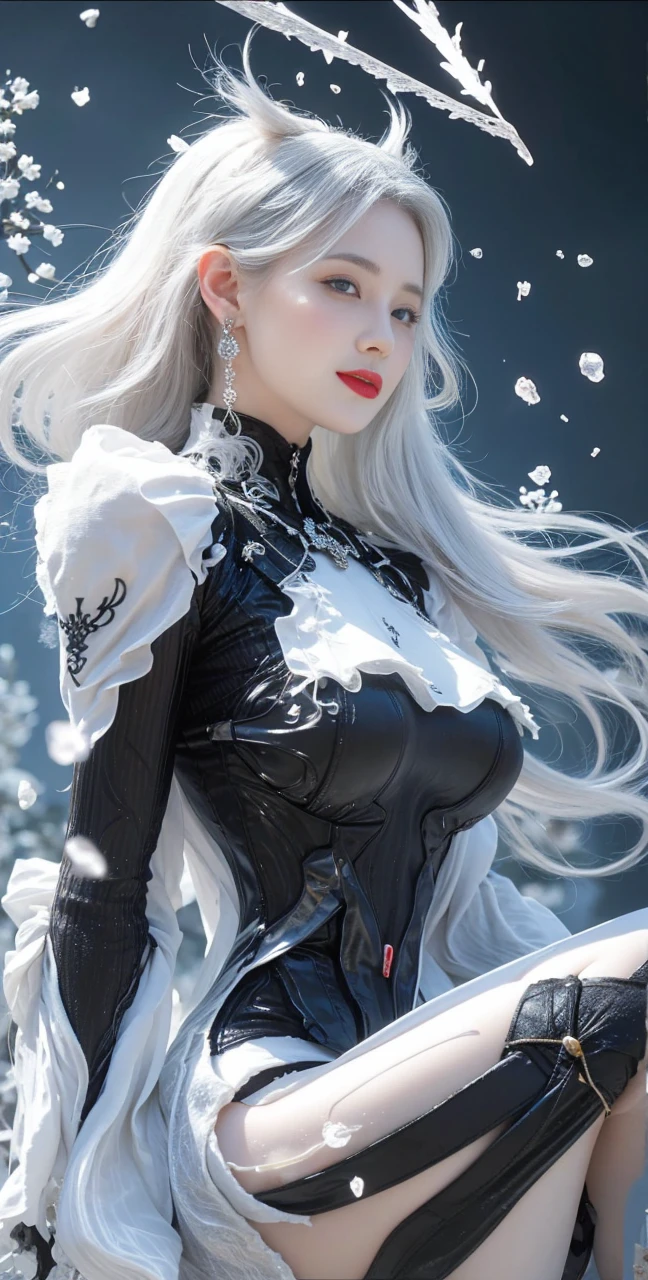 best quality, tmasterpiece,Ultra-high resolution,Clear face,(Reality:1.4),ferpect lighting,(upper body shot), (photorealistic:1.50), anime wallpaper, Guviz style artwork, cover-up fantasy up to magic , by Yang J, Guviz, beautiful artwork illustration, beautiful digital artwork, beautiful digital illustration, Li Song, beautiful anime portrait, art style in Beauvot, Lips wear thick red lipstick,(smile 1:1)