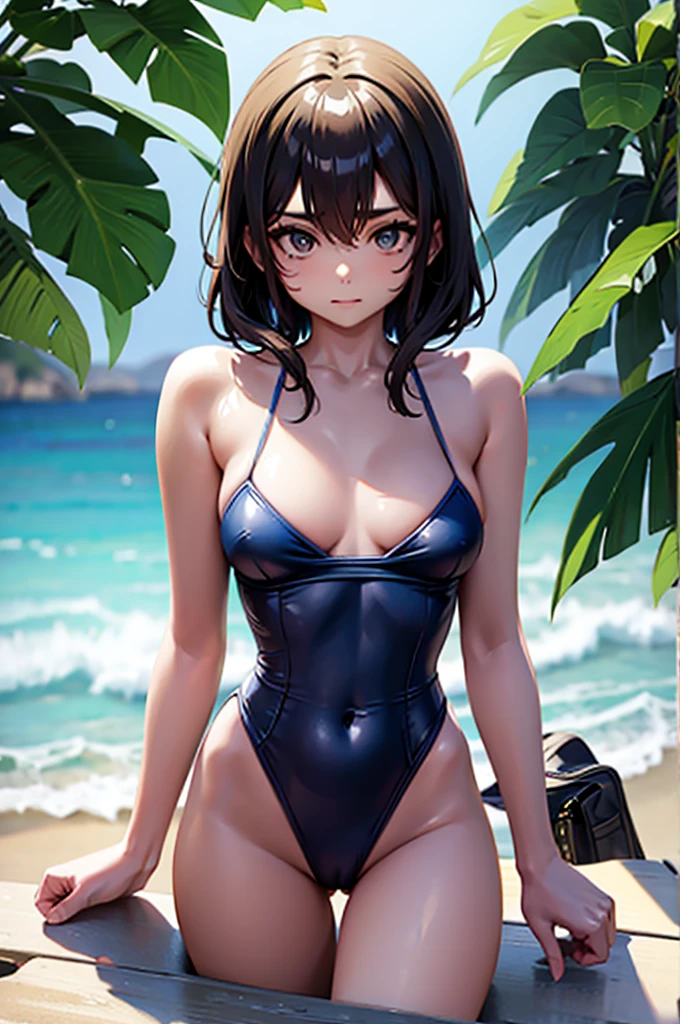 Swimsuit, young woman, thin waist, side bust
