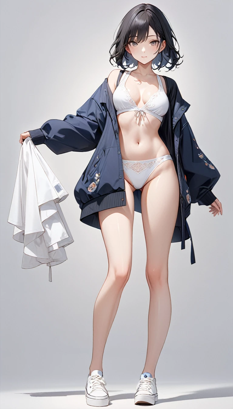Extremely delicate full-body shot, 1girl, 独奏, Detailed and accurate body, Firm and moisturized skin texture, Clear details, Revealing facial details, barefoot, Anatomically correct hand, Casual clothing, Ultimate Quality, 