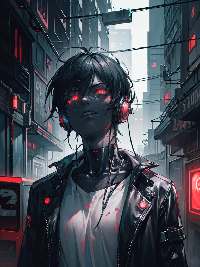 a man with a television head, cyberpunk scene, wearing a shirt, dark, alley, 1 person, highly detailed, 8k, hyperrealistic, cinematic lighting, dramatic shadows, neon lights, advanced technology, glowing elements, moody atmosphere, gritty urban environment, dystopian future, intricate details, volumetric fog, realistic skin textures, mesmerizing colors, stunning composition