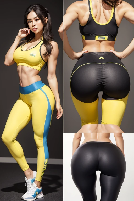 Fitness girl with bigger butt and yellow push up pocket leggings