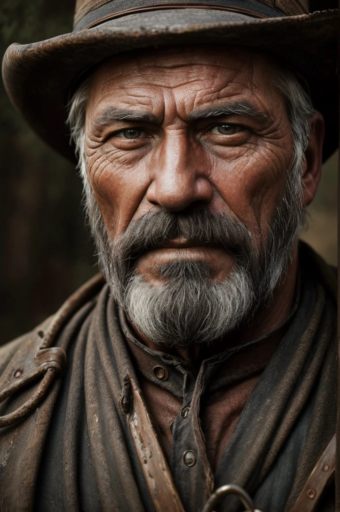 a portrait of an old coal miner in 19th century, beautiful painting with highly detailed face by greg rutkowski and magali villanueve, in the wild west, outside photography, 8k