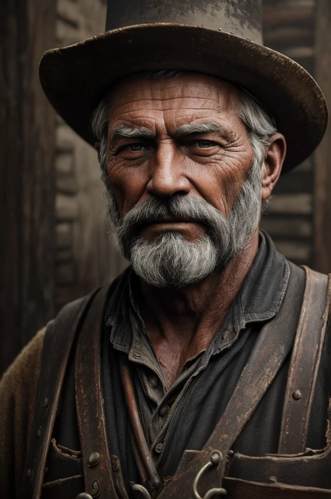 a portrait of an old coal miner in 19th century, beautiful painting with highly detailed face by greg rutkowski and magali villanueve, in the wild west, outside photography, 8k