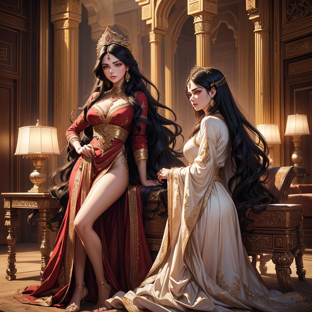 a beautiful persian princess wearing fully red sharara, 1girl, long wavy black hair, porcelain white skin, medium breasts, full body visible from head to toe, royal mughal palace, detailed facial features, extremely detailed eyes and face, beautiful detailed lips, beautiful detailed eyes, longeyelashes, intricate patterns on dress, (best quality,8k,hyperdetailed,masterpiece:1.2),(realistic,photorealistic,photo-realistic:1.37),cinematic lighting,warm color palette,dramatic pose,historical,ornate,opulent,elegant