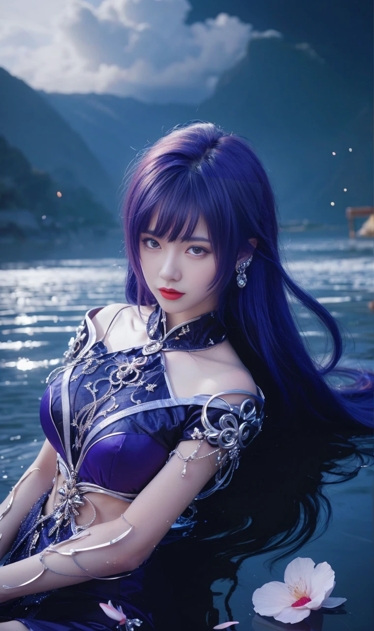 best quality, tmasterpiece,Ultra-high resolution,Clear face,(Reality:1.4),ferpect lighting,(upper body shot), (photorealistic:1.50), anime wallpaper, Guviz style artwork, cover-up fantasy up to magic , by Yang J, Guviz, beautiful artwork illustration, beautiful digital artwork, beautiful digital illustration, Li Song, beautiful anime portrait, art style in Beauvot, Lips wear thick red lipstick,