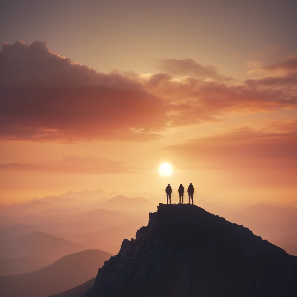 there are two people parado at the top of a mountain at sunset, at the top of a mountain, at the top of a mountain, parado at the top of a mountain, at the top of a mountain, standing at the top of a mountain, standing on mountain, the sun is at the top, última luz no Mountain top, Mountain top, rising from the mountain range, unsplash contest winning photo