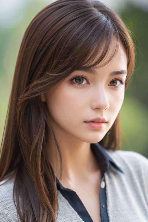 1girl, solo, brown_hair, brown_eyes, lips, realistic, real_life