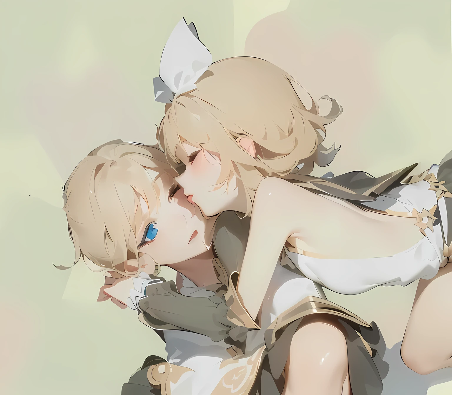 2girls, kissing cheek, puckered lips, lips, closed mouth, masterpiece, best quality, absurdres, girl kissing girl on cheek