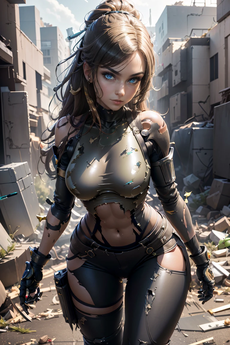 masterpiece, high quality, detailed art, concept art, character concept, ARKNIGHTS, sci-fi knights, anthro battle androids, (battle android model), female character android, (wearing [military|sexy|elegant:0.25] future outfit uniform with straps and accessories, cargo pants, military vest)perfect eyes, crystal clear eyes, (holding [weapon|shield:0.5]), action pose, battle damage, (visible (damaged parts:1.35) of (characters android body:1.3):1.15)
