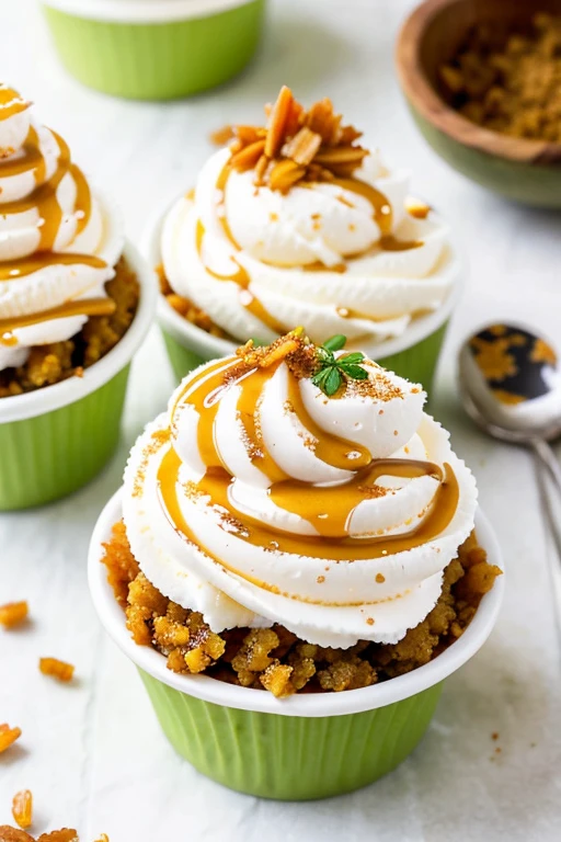 Vanilla Ice Cream Paper Cups Topped with caramelized coriander