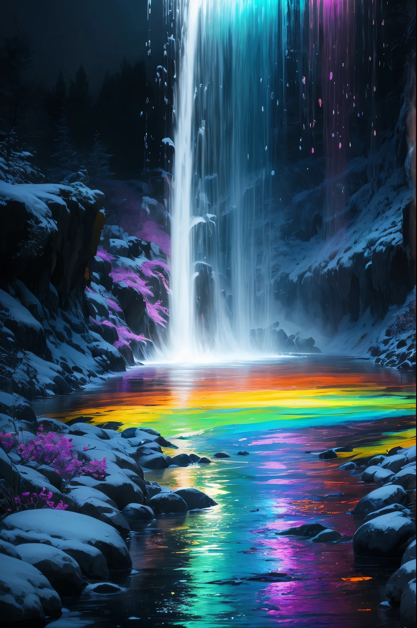 arafly colored water in a stream with steam rising from it, a colorized photo by Leonard Bahr, flickr, land art, mystical colors, bubbling geysers, xray melting colors!!, ethereal rainbows, geysers of steam, amazing color photograph, rainbow, rainbow reflections, a colorful, beautiful and mysterious, mystic colors, muted but vibrant colors