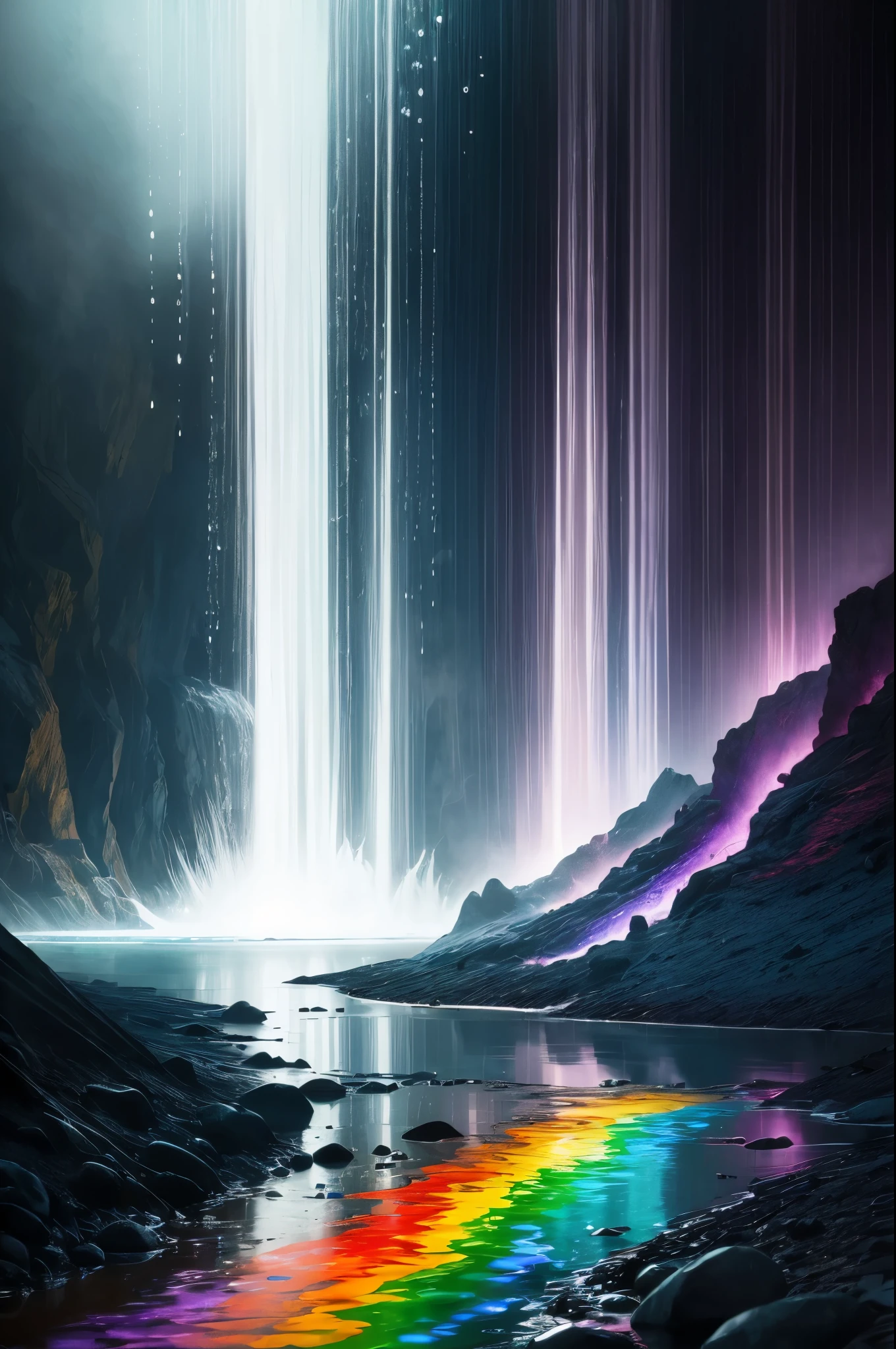 arafly colored water in a stream with steam rising from it, a colorized photo by Leonard Bahr, flickr, land art, mystical colors, bubbling geysers, xray melting colors!!, ethereal rainbows, geysers of steam, amazing color photograph, rainbow, rainbow reflections, a colorful, beautiful and mysterious, mystic colors, muted but vibrant colors