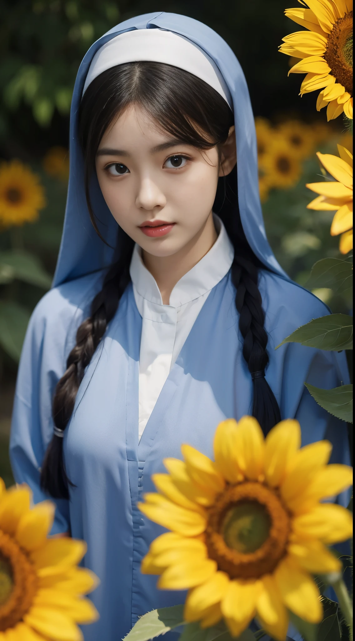 In a very grand scene,Ultra-wide-angle lens captures the appearance of female centaurs。She is a nun of the Sunflower Cult,Always opposed(Knitted sunflower puppet's healing expression smile😊:99.99)prayer。she is tall,It has the ultimate curvy beauty,Muscles are long and strong,Beautiful lines。she has(Super huge sky blue eyes:99.99)、always(Wearing sexy glasses:6.66)、(She wears a stately nun costume:9.9)、Wearing boot-style skyscraper heels、He has a pink cross on his chest.。Use Midjourney's advanced tools,Designed for female centaurs(Knitted sunflower doll,And create a super healing cartoon smiley face in the center of the flower plate as a decoration:9.9),And the noble and solemn nun's clothing,and highlight her unique physical features and appearance details,添加Reality。As she prayed and heard confessions,Magnificent natural landscape,Like the sky that alternates between stormy and sunny days、Brilliant stars and northern lights、The snow-capped summit of Mount Everest、Yamashiro fireworks, ETC。at the same time,Next to the church away from the hustle and bustle,Create fantastic scenes。Use Midjourney's advanced tools and multiple color palettes、Brushstrokes、Texture tools and model packages,Showing an atmosphere that coexists with beauty and charm。Highlight the charm of the female centaur through color and line,通过细节增强Reality,Create a surreal dreamlike feeling。also,Add various exorcism items and books for female centaurs using Midjourney's tools、parchment,Create complex hairstyles and outfits,Give her a sense of luxury。She never flinched,Whatever monster you encounter,able to respond quickly,Not even the most extreme natural disasters and monsters can stop her and her front line.(Sunflowers with Tyndall effect emit sunlight9.99)。Use Midjourney's powerful tools,You can do this with incredible detail and beauty,Make this super grand、Super beautiful scene lifelike。Super grand scene,Ultra wide-angle lens, HDR,(Reality,Masterpiece quality,Best quality),