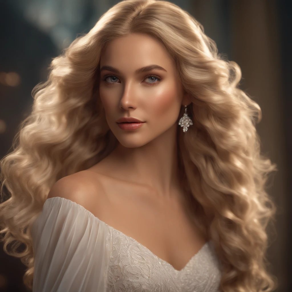 a beautiful young woman with long, luxurious wavy blonde hair, detailed facial features, intricate hairstyle, elegant and graceful pose, photorealistic, high quality, cinematic lighting, hyper detailed, 8k, ((masterpiece)), (((ultra-detailed))), (realistic:1.4), (photorealistic:1.4), sharp focus, physically-based rendering, vivid colors, dramatic lighting, gorgeous, alluring, captivating, portrait, closeup, cinematic composition, high fashion, glamour, feminine, elegant, charming