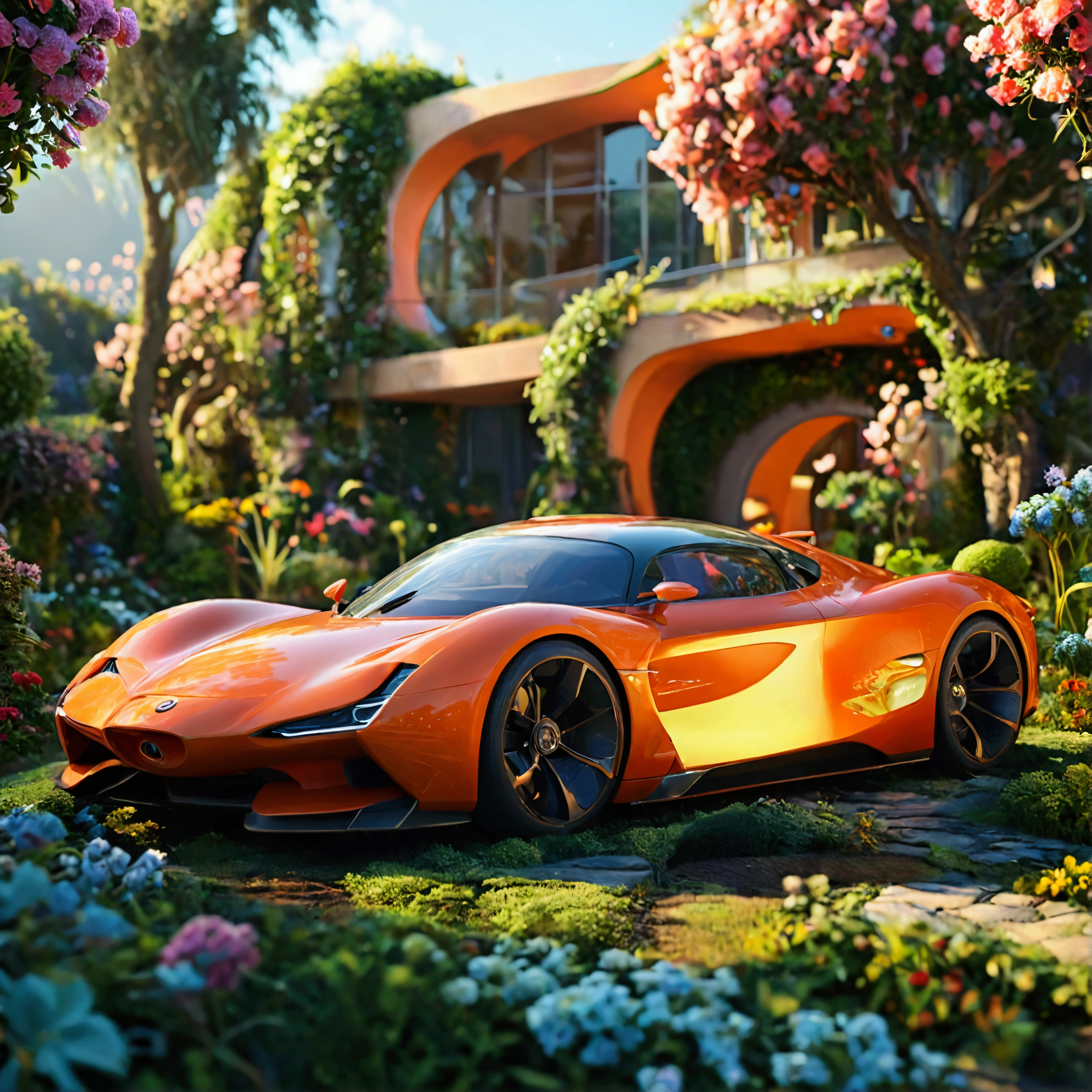 the futurist car on a garden in haven