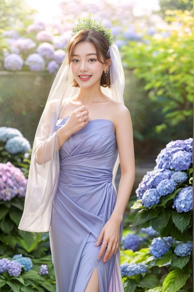limited detailed accurately all things, focusing on (J-actress): 1.1 in two solo shots with high-quality and an official, dim focus. Utilize a panoramic view and apply a cinematic movie light effect for enhanced drama. Ensure anatomical accuracy, detailing the model's hand with four fingers and one thumb. Highlight elegant and clean attire that complements the model's perfect body shape, emphasizing soft curves and a natural smile. Showcase the model's large, deep brown eyes and mouth, along with her beautiful medium bob hairstyle and clean, flawless skin. Capture a cute, sexy, and elegant facial expression, adding dynamism with varied angles for visual engagement and warmth. , 😚, Mature Gravure Idol's Work, Surrounded by HydrangeasElegant wrap dress with floral patterns, perfect for a garden photoshoot among hydrangeas.Soft lavender and white to complement the natural hues of the hydrangeas.Loose, romantic curls and natural, glowing makeup highlighting fresh, radiant skin.Gentle side profile capturing the idol’s serene and graceful expression amidst the blooms.Standing gracefully among the hydrangea bushes, softly touching the flowers with a serene smile.Lush garden filled with blooming hydrangeas in various shades of blue and purple.Simple pearl earrings and a delicate bracelet for a touch of elegance.Mid-morning to capture the soft, natural daylight.., 💓, a little small light brown moles, seductive natural smile. (Absolutely 1 person)