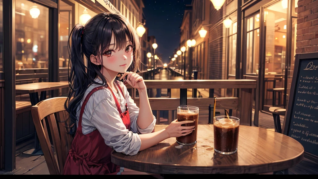 (Original photo, Highest quality), 1 girl,  Lisa, night,Cafe, relax,
Satosh Khan&#39;Art StyleBrown Hair, I want to cry, 