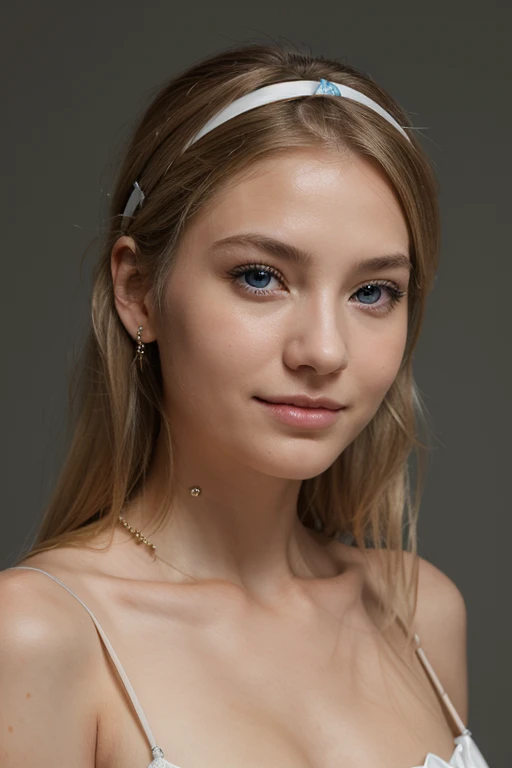 1 fille, 独奏, High resolution, Longhaire, ssmile, blue eye, cheveux blonds, fond simple, jewels, hairband, American plan, Parted Lips, front teeth,
