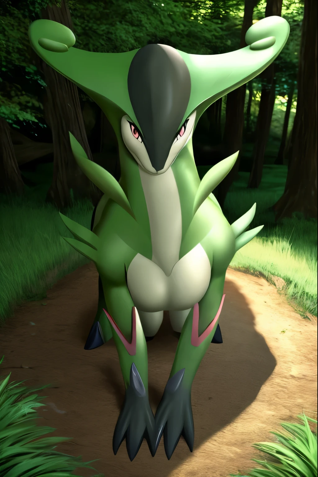 e621, species:living inflatable:snivy, anthro, male, kneeling, rainforest, feet, 2 toes, 2 big toes, 2 padded toes, penis, balls, anus, presenting hindquarters, foot focus, soles, big soles, padded soles, wrinkled feet, wrinkled soles,