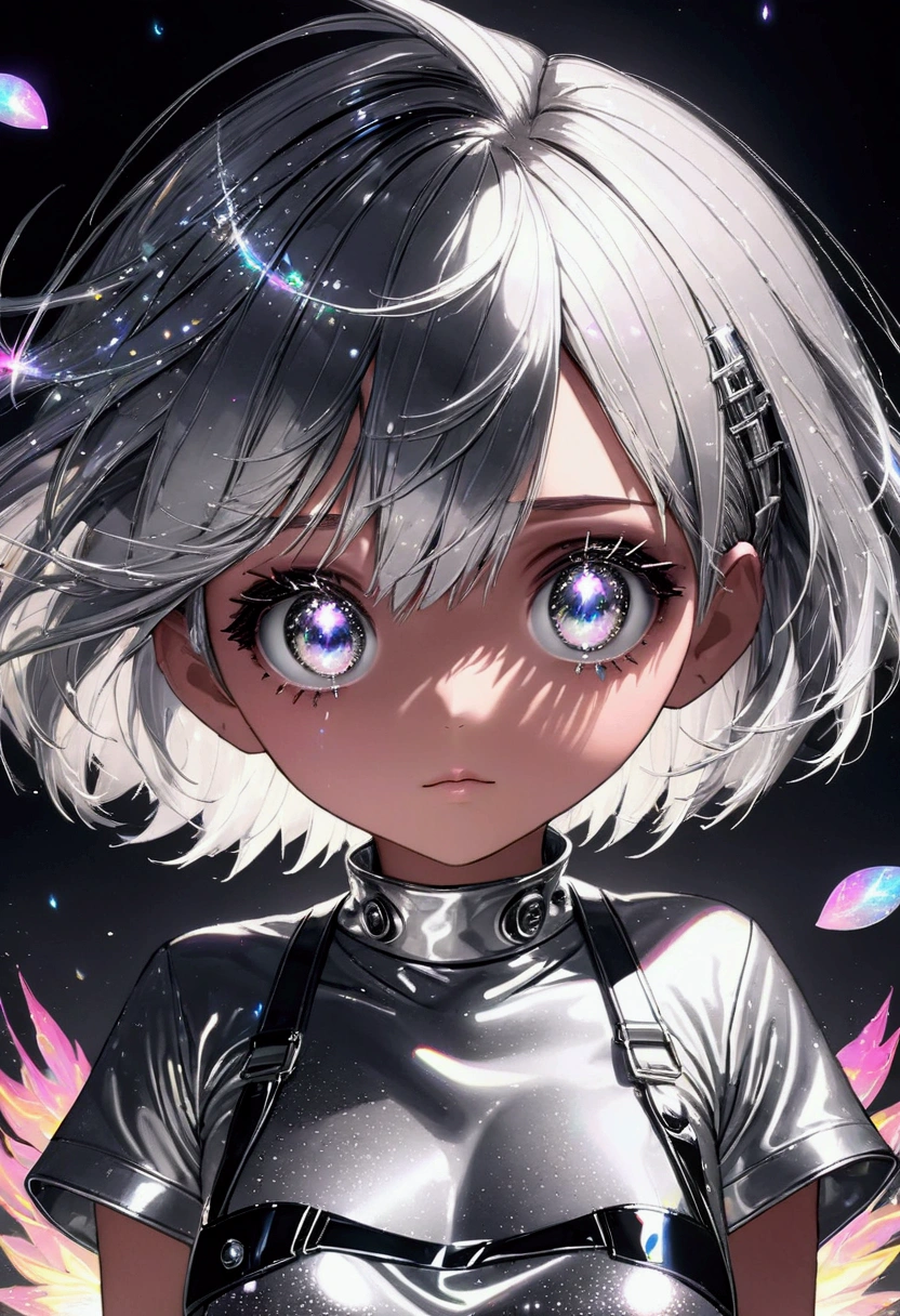 glowing particles, ambient lights, cute, pastel art, full body detailed, 4K, hdr, high details, perfect lighting, perfect anatomy, (shiny silver hair, bob cut, bang between eyes, beautiful hair), (glossy silver eyes:1.5), (beautiful eyes, twinkle eyes, large eyes, close eyes), (athlete body,large breasts), cute face, beautiful face, pretty face, beautiful, best quality, good anatomy,long eyelashes, expressive eyes, Perfect Hands, perfecteyes, pink botanical print apron, white shirt, short sleeves, oven on fire, kitchen, cooking,