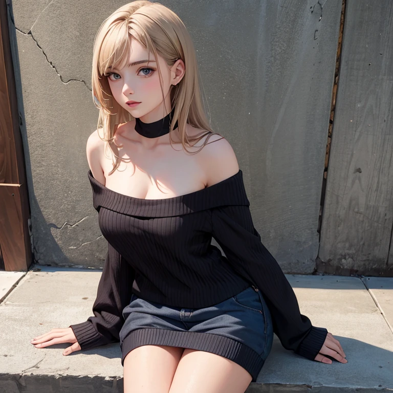 ((best quality)), ((masterpiece)), (detailed), 1girl, off-shoulder sweater, 