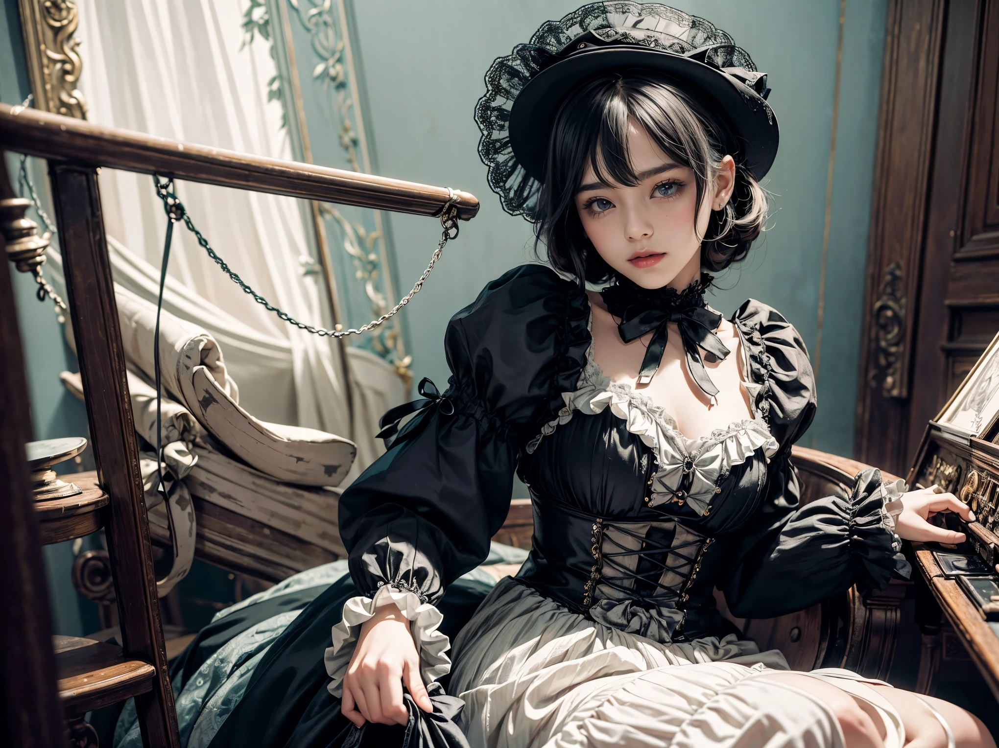 20s girls, ultra-realistic photography, wide angle, a treasure trove of artistic sense, gothic lolita fashion, pastel color: 0.6, surrealism: 1.1, high contrast, high quality, high resolution 32k, super detailed, wallpaper, captivating and attractive outfit, sex appeal.