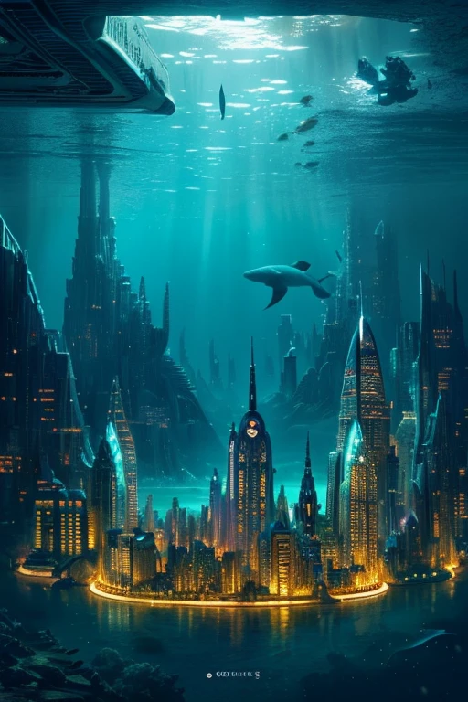 a highly detailed underwater city, a futuristic underwater metropolis, a technologically advanced underwater civilization, a sprawling underwater urban landscape, an intricate network of futuristic underwater skyscrapers and buildings, a submerged city with gleaming towers and domes, a surreal aquatic metropolis with luminescent architecture, an underwater utopia with a vibrant marine ecosystem, a visually stunning underwater cityscape, a majestic underwater city with an otherworldly aesthetic, a breathtaking underwater city with a sense of scale and grandeur, a mysterious and captivating underwater urban environment, a fantastical underwater city with a sense of wonder and discovery, a submerged technological marvel with intricate details, a serene yet awe-inspiring underwater metropolis, a stunning underwater cityscape with a sense of depth and perspective, a futuristic underwater city with a blend of organic and synthetic elements, a captivating underwater cityscape with a sense of architectural elegance, a visually stunning underwater city with a sense of depth and realism, a technologically advanced underwater city with a sense of futuristic wonder, a highly detailed and photorealistic underwater city, (best quality, 8k, highres, masterpiece: 1.2), (realistic, photorealistic, photo-realistic: 1.37), intricate details, hyper-realistic, cinematic lighting, dramatic lighting, volumetric lighting, aquatic, underwater, aquatic landscape, aquatic architecture, futuristic, sci-fi, concept art, digital art, surreal, fantastical, detailed, vivid colors, vibrant colors, striking colors, dramatic colors