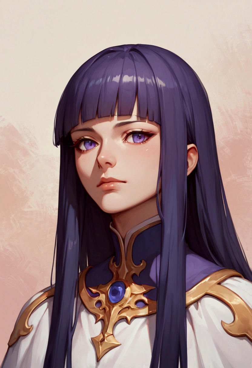 score_9, score_8_up, score_7_up, score_6_up, masterpiece, anime style, centered, highly detailed, portrait, 1girl, long hair, purple, hime cut, blunt bang, abstract background, epic composition, epic proportion
