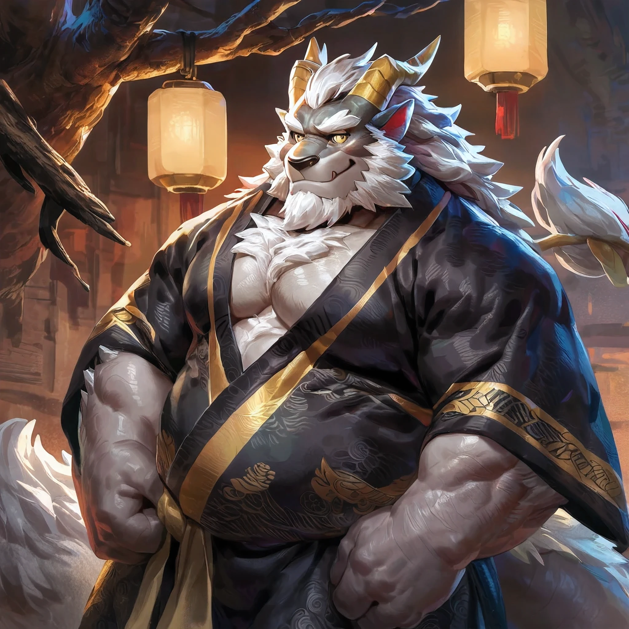 (artist: jacketbear, lindong, null-ghost, dangpa) 1male, sfw, eastern dragon, , bara, (indoors),lamp lighting, one fluffy tail, old man, fluffy mane, , grey body, white hair, detailed background, dark shadows, solo, scales, detailed scales, golden decals, open black and gold kimono, branch horns, sharp short ears, yellow iris, white sclera, big eyes, white beard, white mustache, sharp iris, thick thighs, muscular legs, veiny, fluffy hair, detailed face:2.0, one tail, masterpiece:2.0, sharp fang, perfect eyes, smug, chest fluff,hot body hot belly. Show bear your huge dick. I wanna cook you dick Drencheds Semen. I sucked you big dick Drencheds Semen. I want to hug your big belly. Show you dick Drencheds semen. Please show me your huge dick Drencheds semen 🍆 sex,