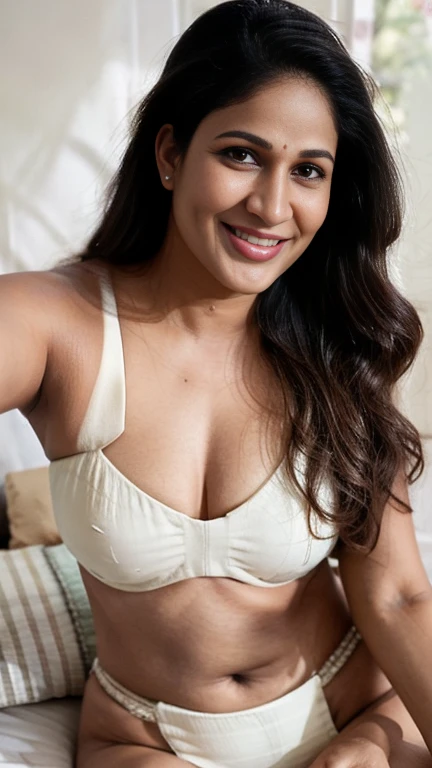 lavanya , closeup face, string lingerie, in bedroom, selfie, standing,ultrarealsitic, body closeup, close up body shot, masterpiece, beautiful, hot, trimmed eyebrow, extremely hot and beautiful, wide hips, milf