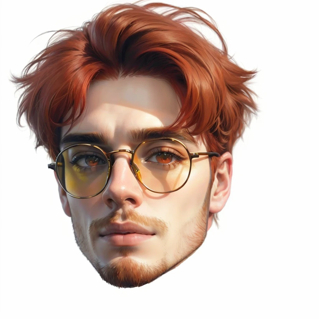 a close-up of a red-haired man and glasses, high-quality portrait, realistic art style, beautiful impressive realistic, realism art style, realistic detailed face, lifelike face detalhado, true-to-life portrayal, lifelike face humano, único lifelike face, lifelike face e detalhado, hyperrealistic aesthetic, your eyes are red and glowing, lifelike face, lifelike face detalhados