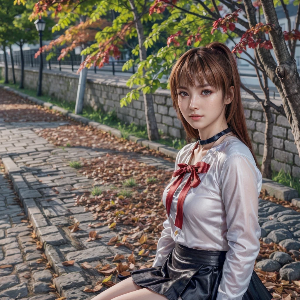 Kasumi, brown eyes, (best quality, ultra-detailed), (realistic:1.37), beautiful and detailed face, ultra-realistic texture, delicate face, delicate body, red lipstick, bright colors. High definition, 8K. expression giving a slight cute smile