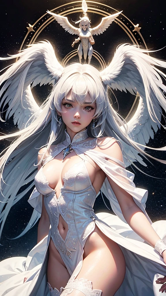 Handsome demon fighting white angels