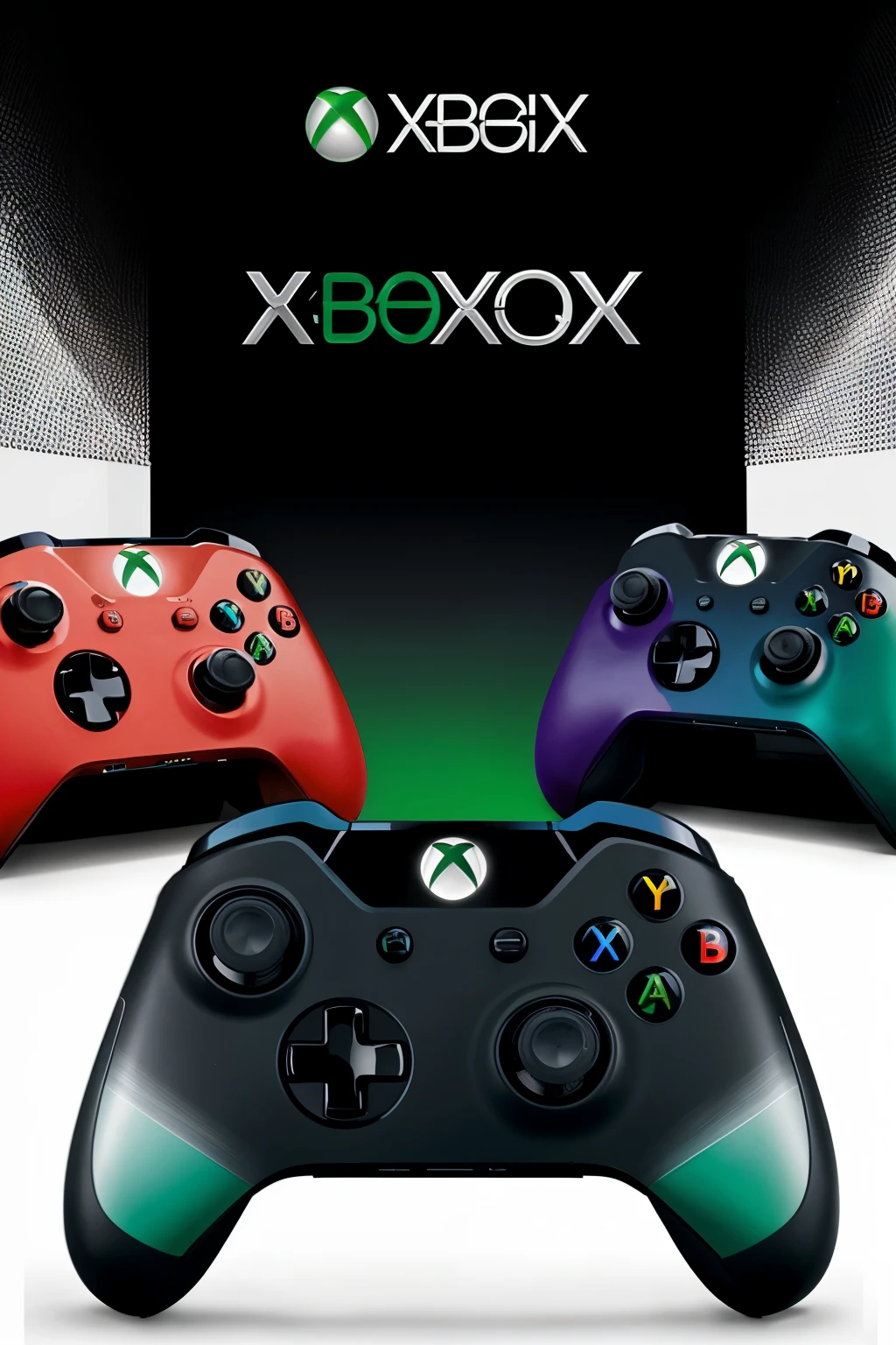 ((Best Quality)), 1 control de xbox series SX, that is segmented by color vertically from left to right black, blue, red, green, white, purple 