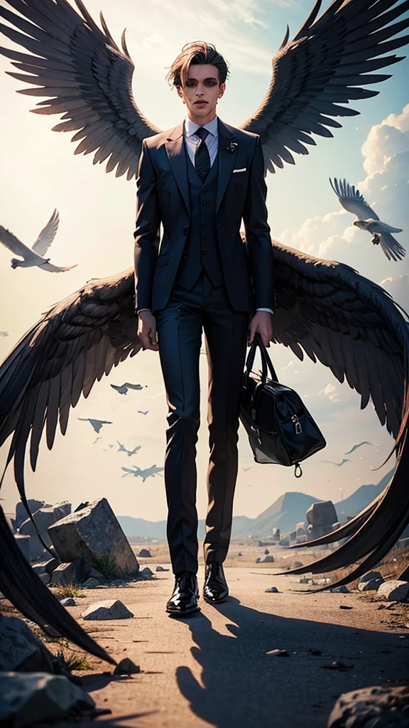 Men in suits and wings talking
