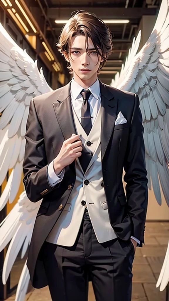 Men in suits and wings talking