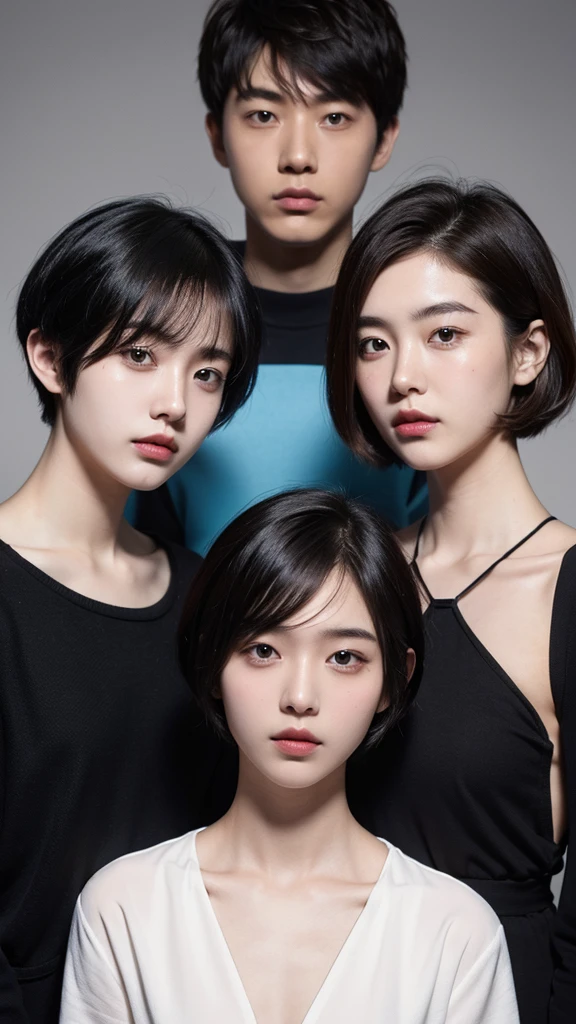 5 People,Genderless, front face, 20 years old, short hair