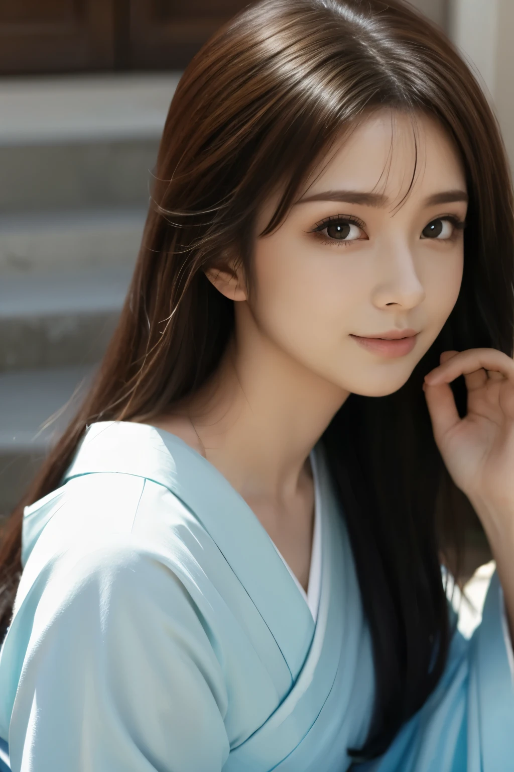 (best quality,highres,ultra-detailed),((portrait )),1beautiful Japanese lady,beautiful detailed eyes,beautiful detailed lips,extremely detailed face,longeyelashes,soft smile,flowing hair,natural lighting, wearling japanese elegant Kimono,