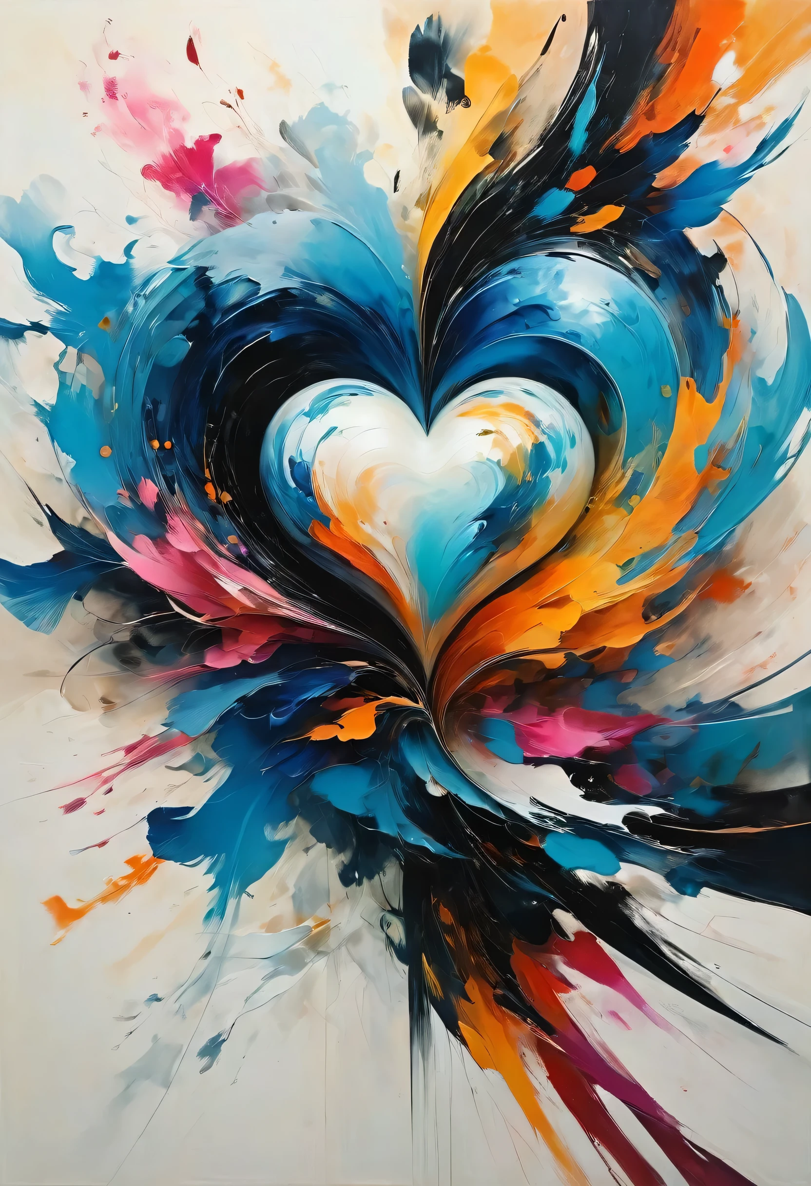 "Visualize an interpretation of a heart. To capture its movement and energy in a unique and abstract way. Incorporate bold colors and sharp angles, to convey a feeling of movement and tension. Play with perspective and layering, to create a multidimensional composition, which questions traditional notions of space and form. Be inspired by the avant-garde spirit and see nature in a fresh and innovative light.. Unleash your creativity, as you bring this imaginative scene to life on the screen